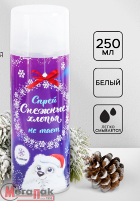 Новый год. Искусственный снег спрей «Снежные хлопья», 250 мл, цвет белый, 4292796 Белый - фото