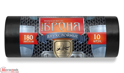 Мешки д/мусора ПВД "БРОНЯ" Ромашка 180л, в рул. 10шт, черные (10), 60мкм, ВР-0011Н Черный - фото