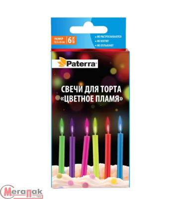Свечи для торта "Цветное пламя", 6 штук в уп., PATERRA, 401-520 (50) Разноцветный - фото