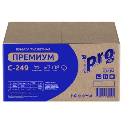 Туалетная бумага листовая Protissue Премиум С249 V-сложение 2 слоя белая 250 л/упак Белый - фото