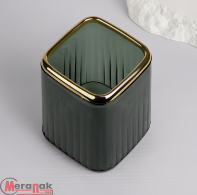 Органайзер - подставка для хранения косметики «GREEN», 11×8.2×8.2 см, зелёный/золотистый Зеленый - фото