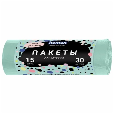 Мешки для мусора ПНД 30 л 9 мкм 48*55 см Homex Очень уютные арт. 0351 бирюзовые 15 шт/рул Бирюзовый - фото