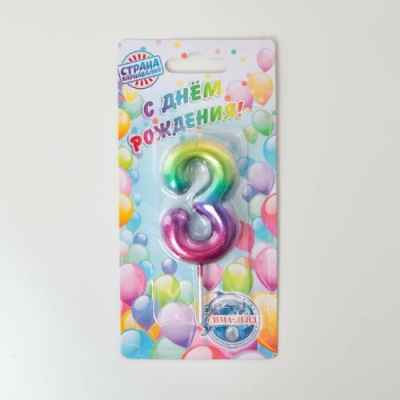 Свеча в торт "Акварель", цифра 3, 6 см 120315  - фото