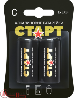 Элемент питания СТАРТ LR14-BL2 (20/160) блистер 2 шт. Черный - фото