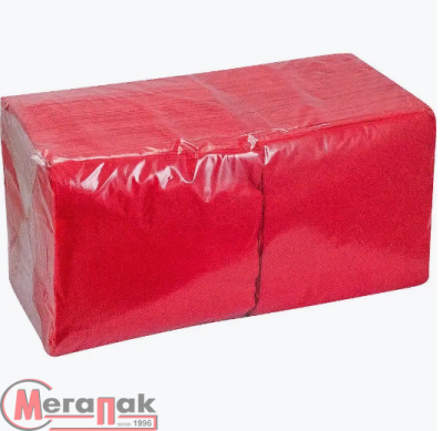 Салфетки бумажные 24*24см, 2сл, красные, 250л, 1/4 слож Красный - фото