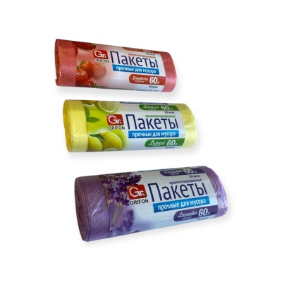 Мешки д/мусора ПНД "GRIFON" Aroma mix, 60л, в рул. 20шт, 9 мкм (24) Разноцветный - фото