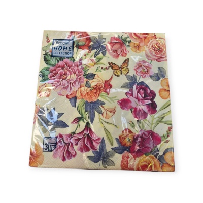 Салфетки бум. Bouquet 33*33, 3сл 20шт Цветы (в ассортименте) Белый - фото