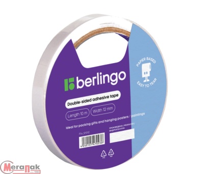 Клейкая двухсторонняя лента Berlingo,12мм х 10м, бумажная основа, FSn_12101, 203631 Белый - фото