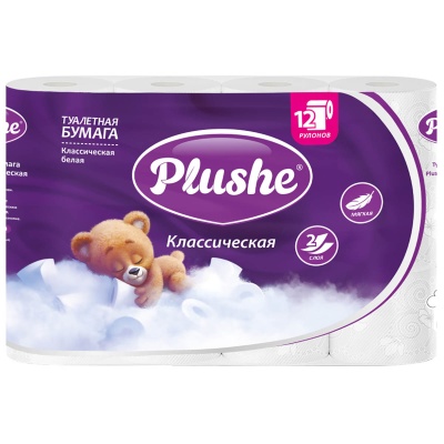 Туалетная бумага Plushe Classic 2 слоя 18 м белая 12 шт/упак  - фото