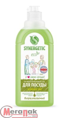 Гель д/мытья посуды 0,5л "Synergetic" Зеленый чай (14) 103058/14  - фото