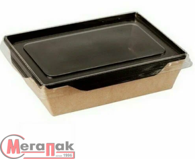 Коробка 400 мл 125/145*75/95*45 с пластиковой крышкой Salad 400 Черная Packton 39549 (400)  - фото