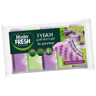 Губки для мытья посуды XL-размер STRONG effect, 5шт Master FRESH, арт. C0008185, С0006512, С0007009 Микс - фото