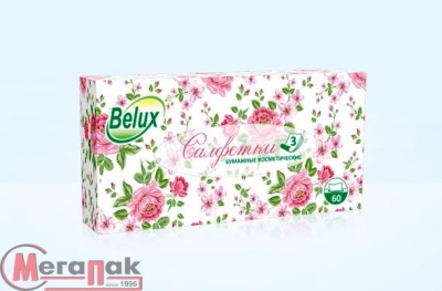 Салфетки косметические нон-стоп “BELUX” в коробке, 3-сл, 60шт, арт. 1100 Белый - фото
