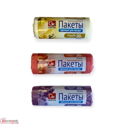 Мешки д/мусора ПНД "GRIFON" Aroma mix, 30л, в рул. 20шт, 9 мкм (45) Разноцветный - фото