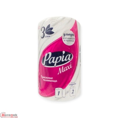 Полотенце бумажное Папиа MAXI 3сл 1рул целлюлоза 180 листов Белый - фото