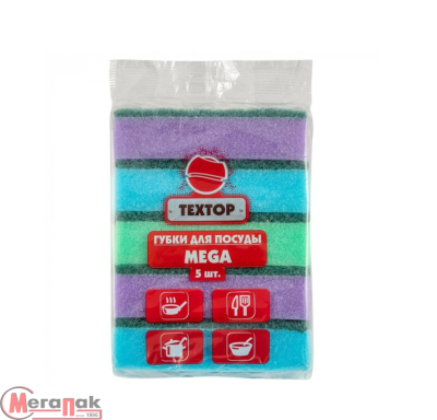 Губки для посуды MEGA 5шт. ТЕХТОР, арт. ТТ664 Разноцветный - фото