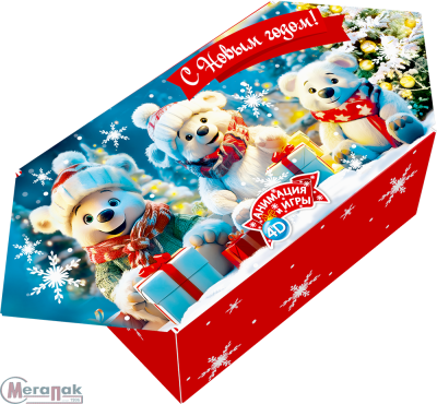Новог.коробка "Конфета большая "Три медведя" с игрой и анимацией до 500 гр Разноцветный - фото