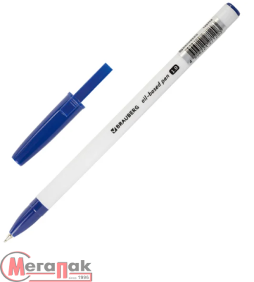 Ручка шариковая масляная BRAUBERG Stick Medium, СИНЯЯ, узел 1мм, линия 0,5мм, арт. 143419 Синий - фото