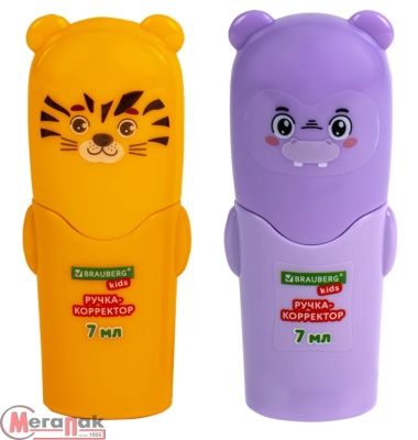 Ручка-корректор BRAUBERG KIDS "ЗВЕРЯТА", 7 мл, металлический наконечник, корпус микс, 272493 (12) Белый - фото