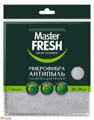 Салфетка антипыль MASTER FRESH (микрофибра-плюш) 30*30 см, 1 шт, СЕРАЯ, С0008596 Серый - фото