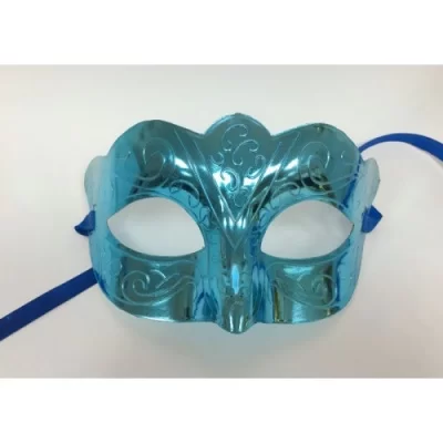 Карнавальная маска "Блестящая бирюза" с атласной лентой для крепления на голову (ПВХ) 15,5*9*7,5  Бирюзовый - фото