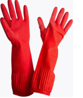 Перчатки, латексные хозяйственные с длинной манжетой 25см,красные,М (120)  Красный - фото