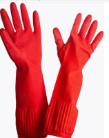 Перчатки, латексные хозяйственные с длинной манжетой 25см,красные,L (120)  Красный - фото